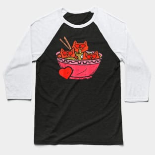 Heart Cats Ramen Noodles Anime Cute Valentines Day Kitten Baseball T-Shirt